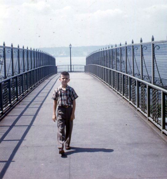 Bobby on Shore Parkway footbridge - 1953